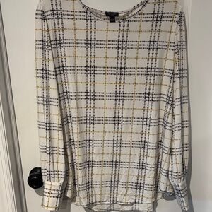 Ann Taylor Factory Plaid Long Sleeve Top - Black and Gold